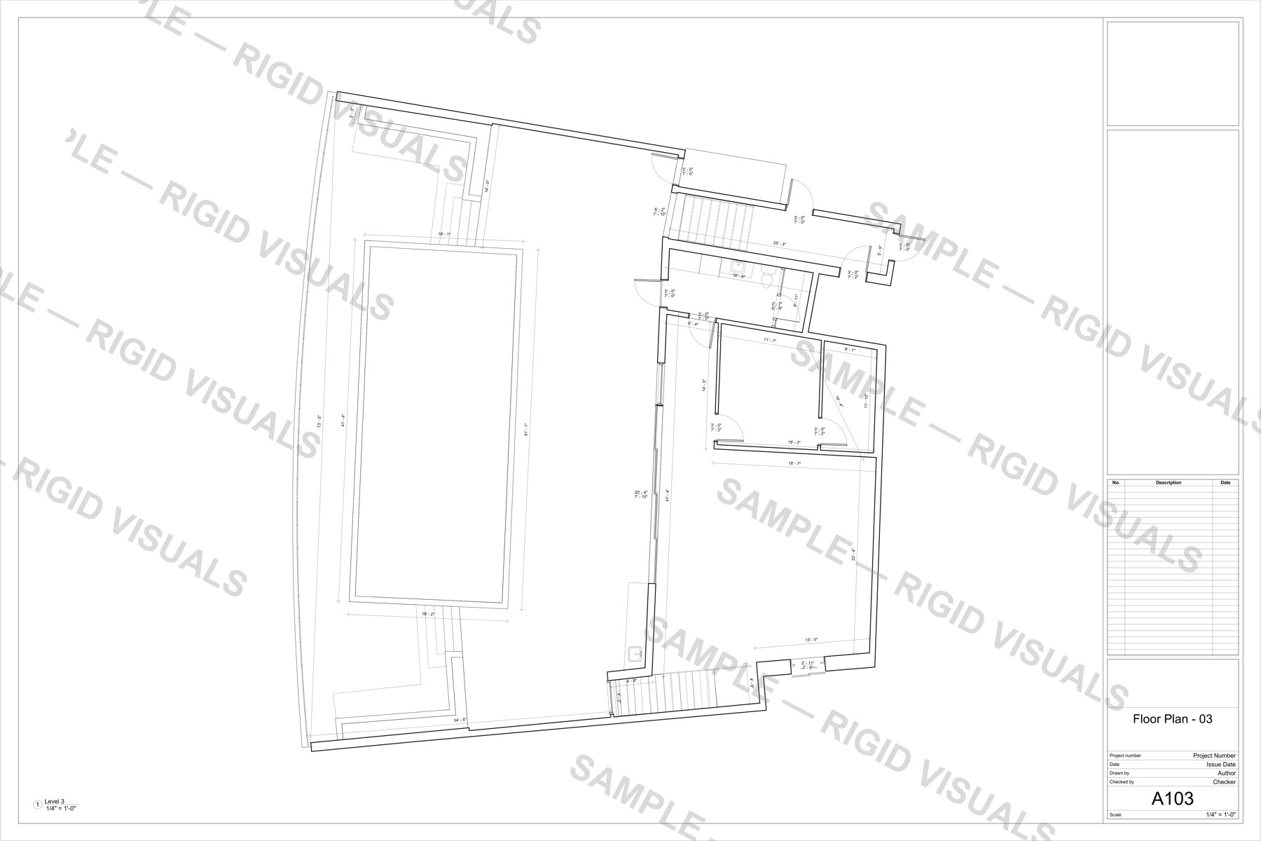 As-built floor plan, rooftop pool level