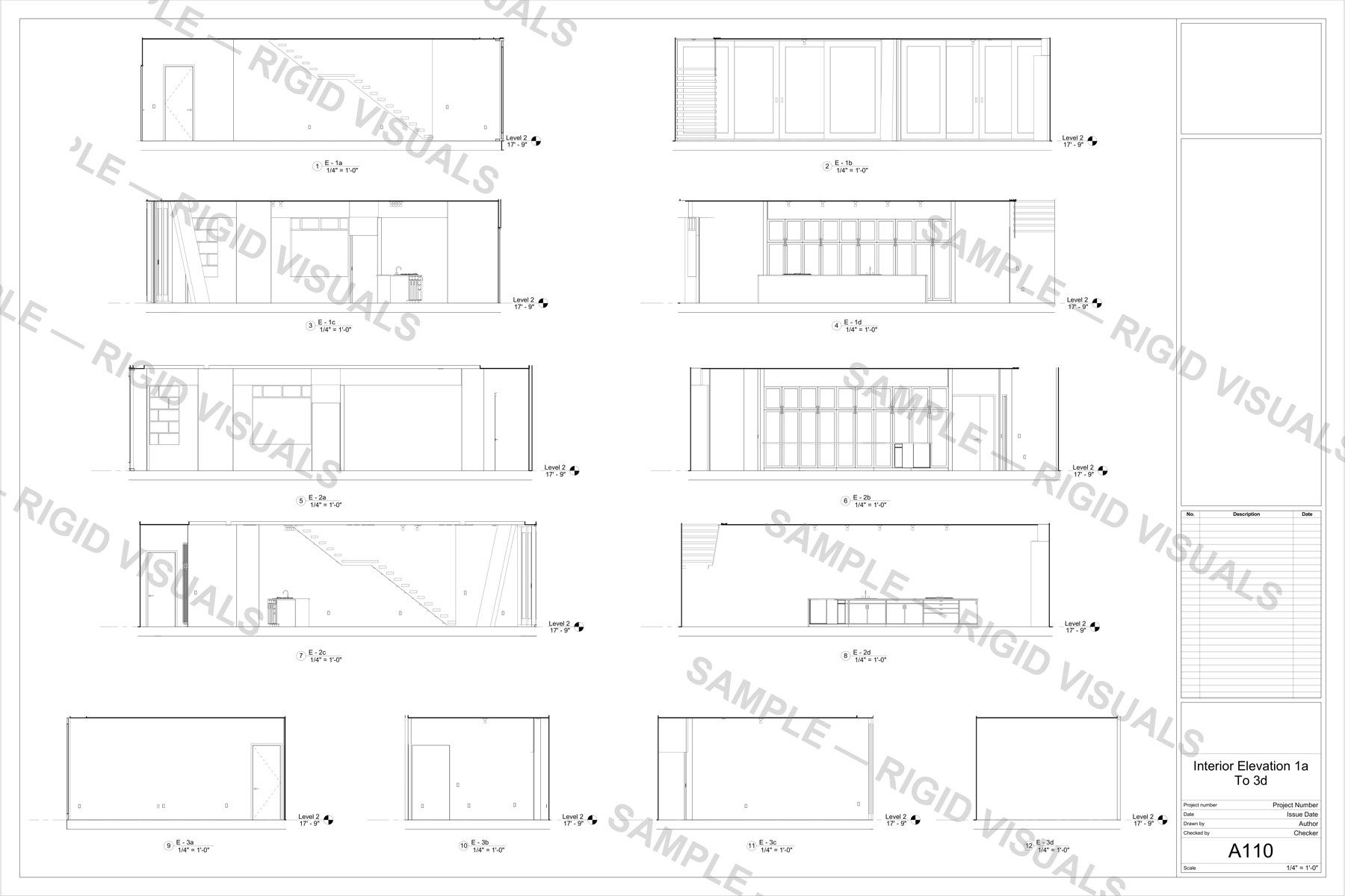 Grid of interior elevation drawings